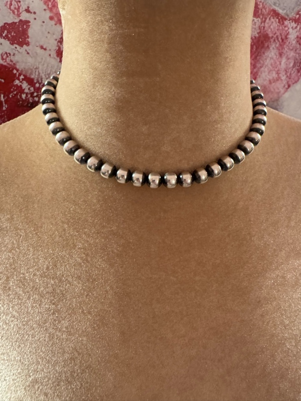 Sterling Navajo Pearl Beaded Choker Necklace - Picture 5 of 7